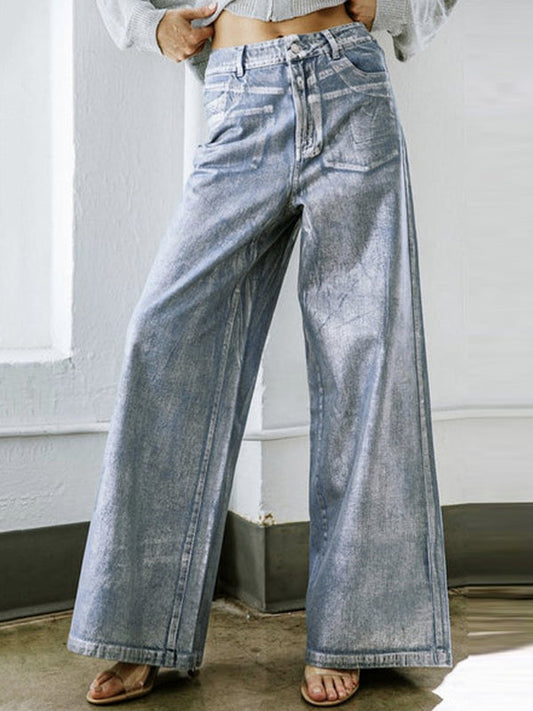 High Waisted Loose Printed Split-Joint Jean Pants Bottoms
