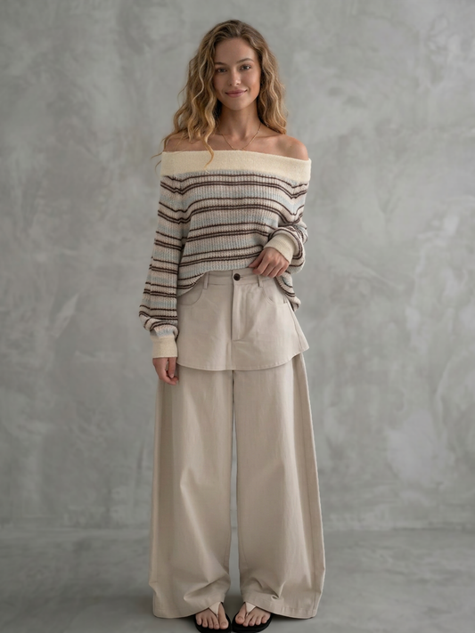 False Two High Waisted Buttoned Pockets Solid Color Pants