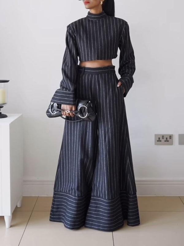 Loose Wide Leg Split-Joint Striped Pants Trousers