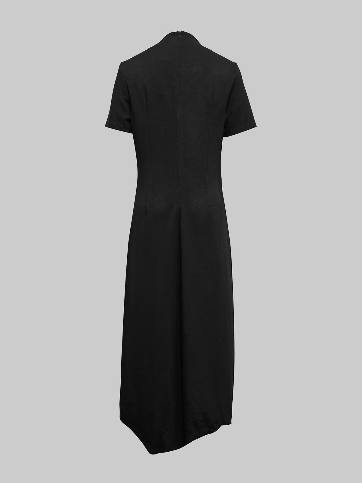 High-low Short Sleeves Buttoned Solid Color Round-neck Maxi Dresses