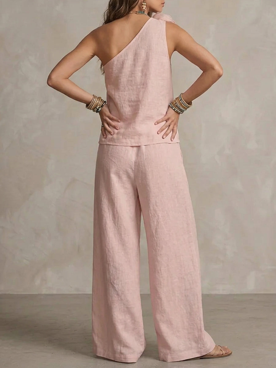 Loose Sleeveless Solid Color Three-Dimensional Flower One-Shoulder Tank Top