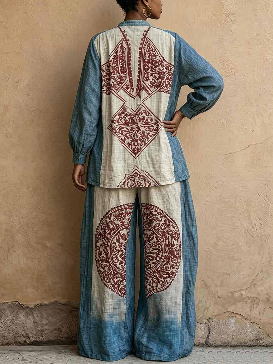 High Waisted Loose Contrast Color Elasticity Pockets Printed Pants Trousers