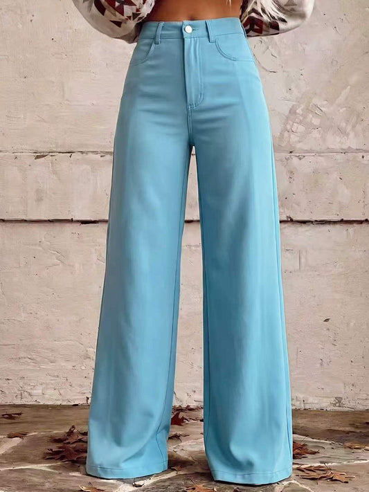 High Waisted Plus Size Buttoned Pockets Printed Pants Trousers