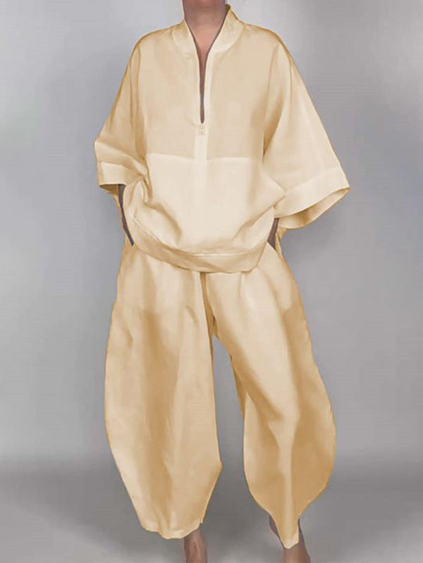 Loose Wide Leg Pockets Solid Color Pants Trousers