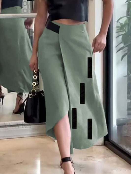 A-Line Loose Asymmetric Elasticity Pockets Split-Joint Skirts Bottoms