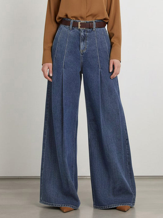 Elasticated Waist High Waisted Belted Pleated Pockets Solid Color Split-Joint Pants