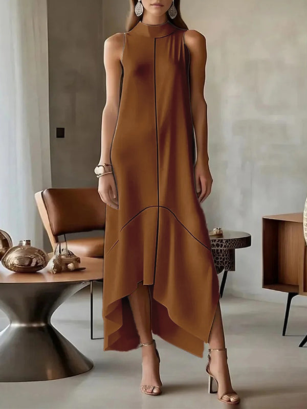 Sleeveless Split-Joint Split-Side High Neck Maxi Dresses