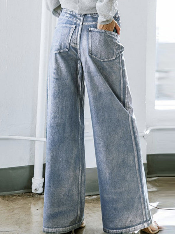 High Waisted Loose Printed Split-Joint Jean Pants Bottoms