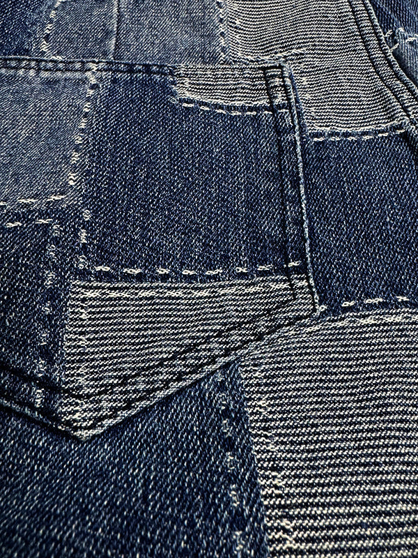 Loose Wide Leg Buttoned Plaid Pockets Split-Joint Jean Pants Bottoms