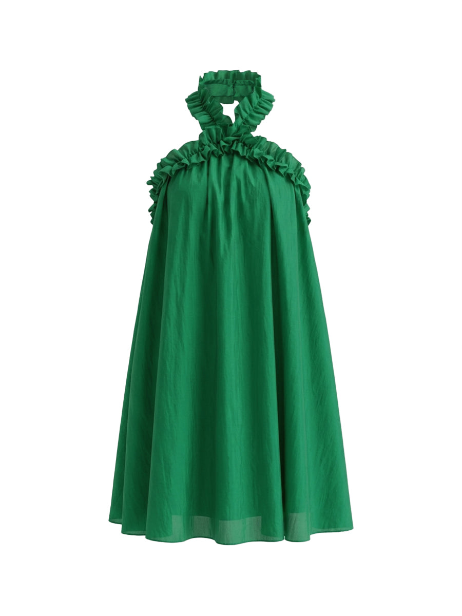 A-Line Loose Backless Solid Color Split-Joint Halter-Neck Midi Dresses