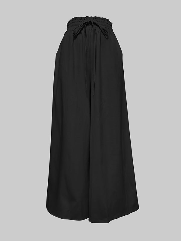 Loose Wide Leg Drawstring Solid Color Casual Pants Bottoms Trousers