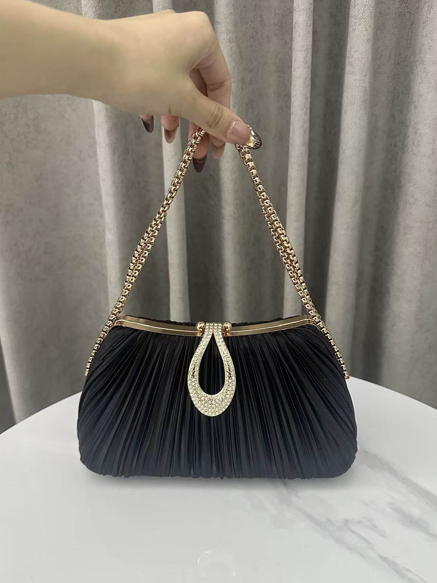 Chains Lock Pleated Rhine Stones Shiny Crossbody Bags Evening Bags & Clutches