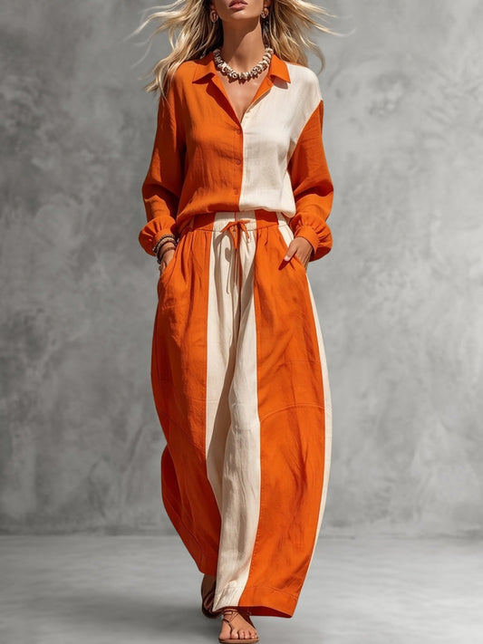 High Waisted Wide Leg Contrast Color Drawstring Elasticity Pockets Pants Trousers