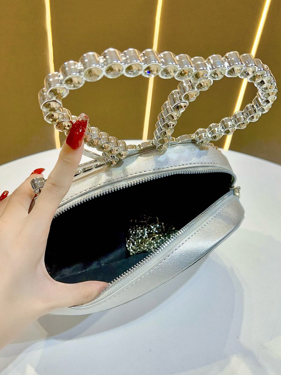 Irregularity Bow-Embellished Rhine Stones Shiny Zipper Evening Bags & Clutches Mini Bags