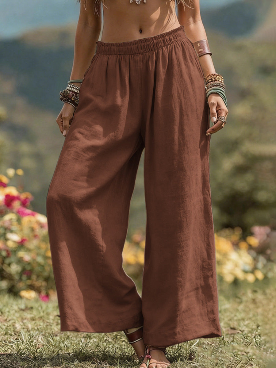 High Waisted Loose Pockets Solid Color Pants Trousers