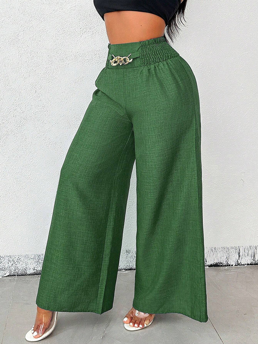 High Waisted Loose Elasticity Solid Color Pants Trousers