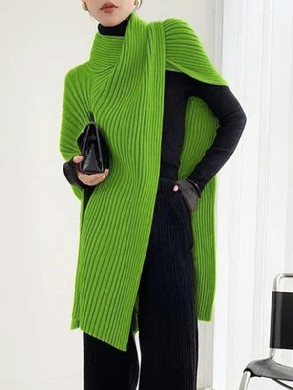 Loose Asymmetric Solid Color Split-Joint High Neck Sweater Tops
