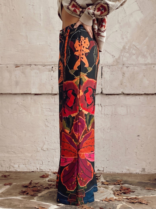 High Waisted Plus Size Buttoned Pockets Printed Pants Trousers