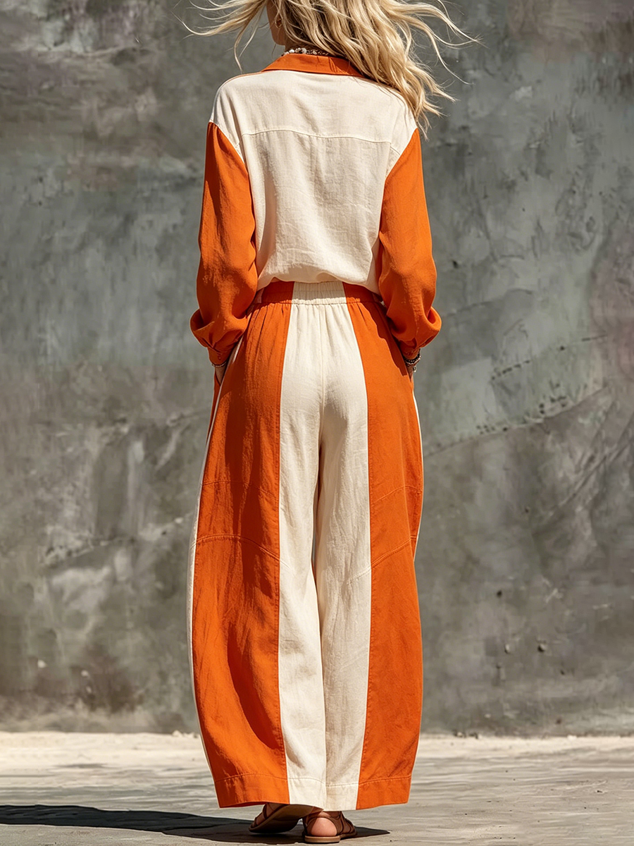 High Waisted Wide Leg Contrast Color Drawstring Elasticity Pockets Pants Trousers