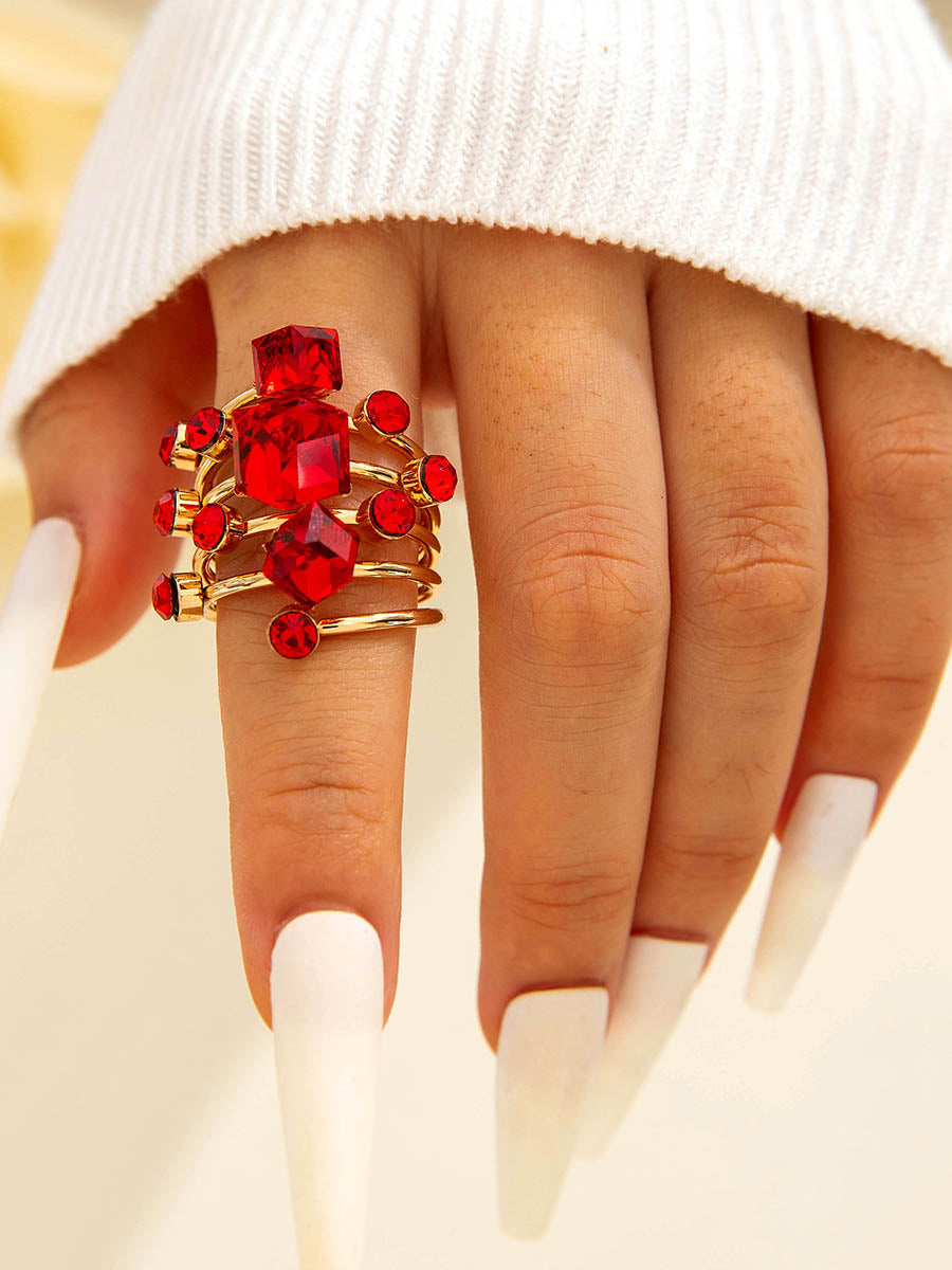 Geometric Rhine Stones Rings Accessories