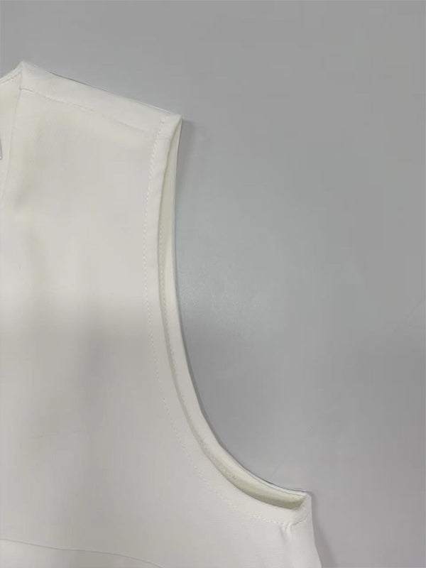 Loose Sleeveless Pockets Solid Color Split-Joint Round-Neck Maxi Dresses