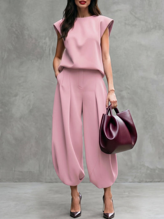 Cap Sleeve Loose Solid Color Round-Neck Blouses&Shirts Tops
