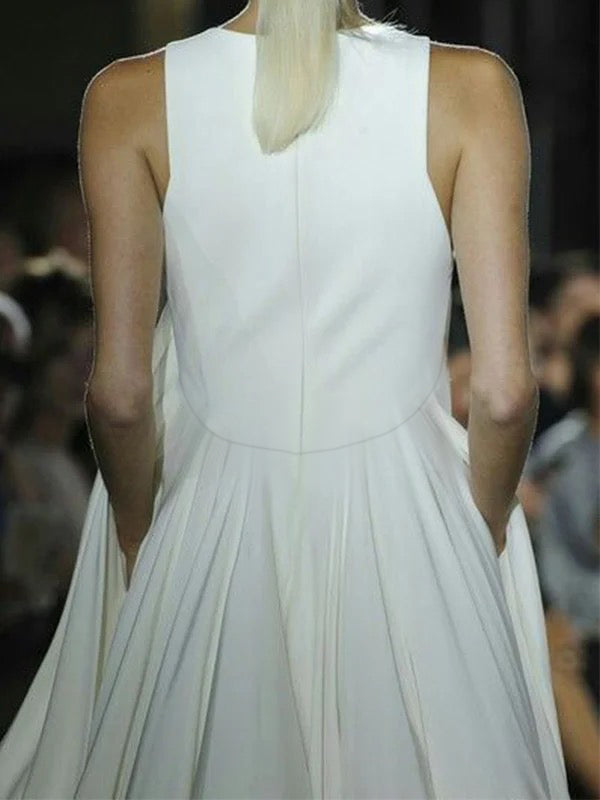 Loose Sleeveless Pockets Solid Color Split-Joint Round-Neck Maxi Dresses