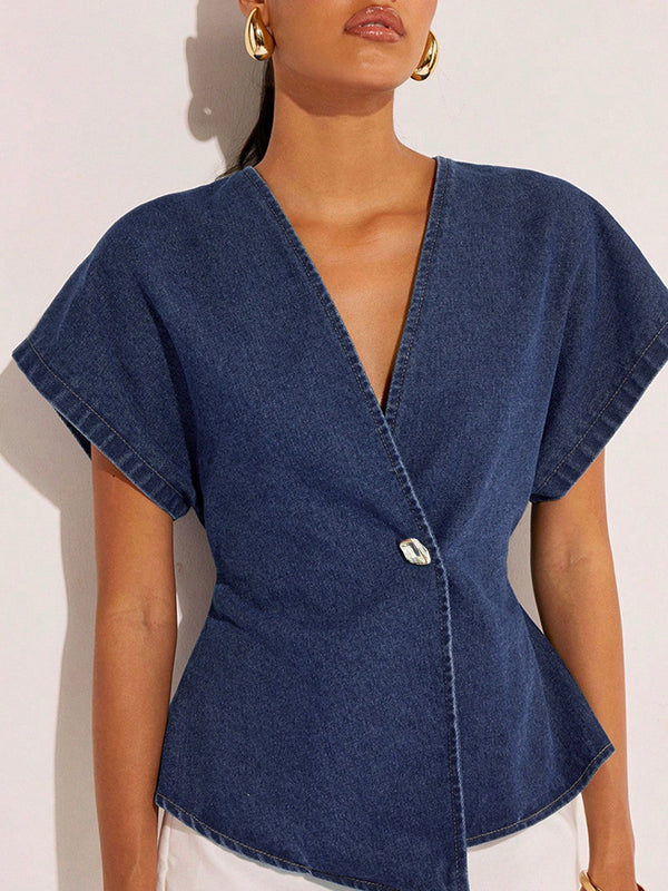 Raglan Sleeve Split-Joint V-Neck Blouses&Shirts Tops