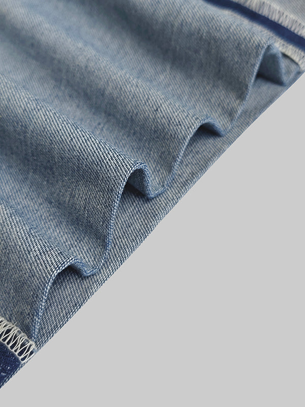 High Waisted Wide Leg Contrast Color Pockets Jean Pants Bottoms