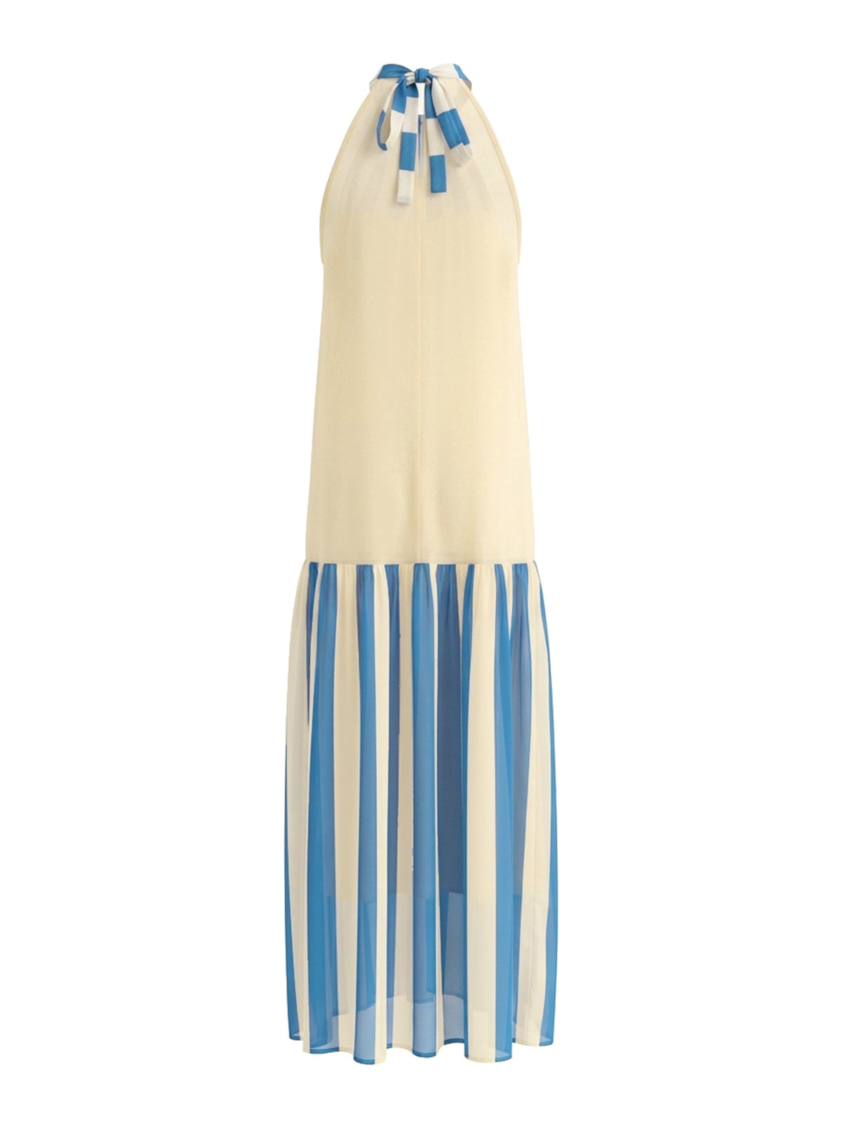 A-Line Loose Contrast Color Pleated Striped Halter-Neck Maxi Dresses