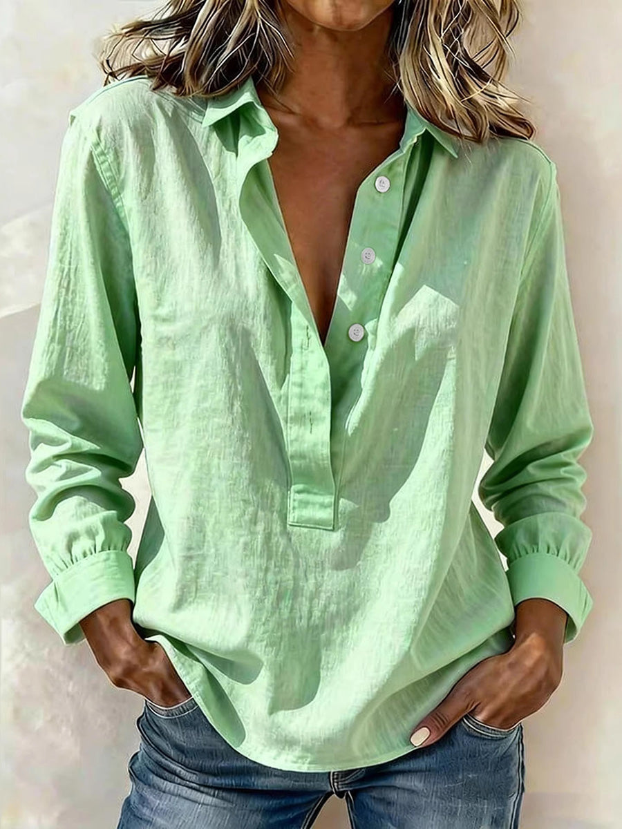 Long Sleeves Loose Buttoned Solid Color Lapel Blouses&Shirts Tops