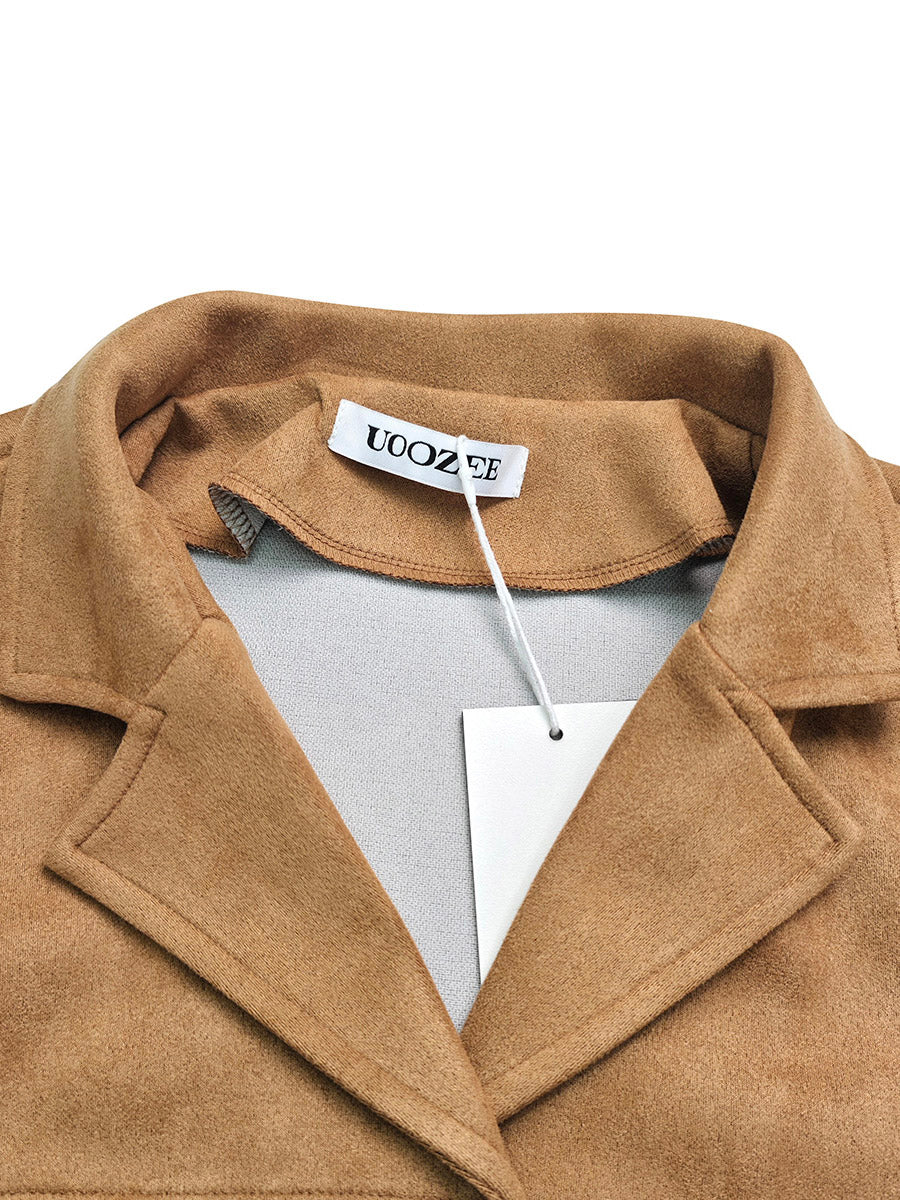 Long Sleeves Loose Buttoned Solid Color Split-Joint Notched Collar Blazer Outerwear