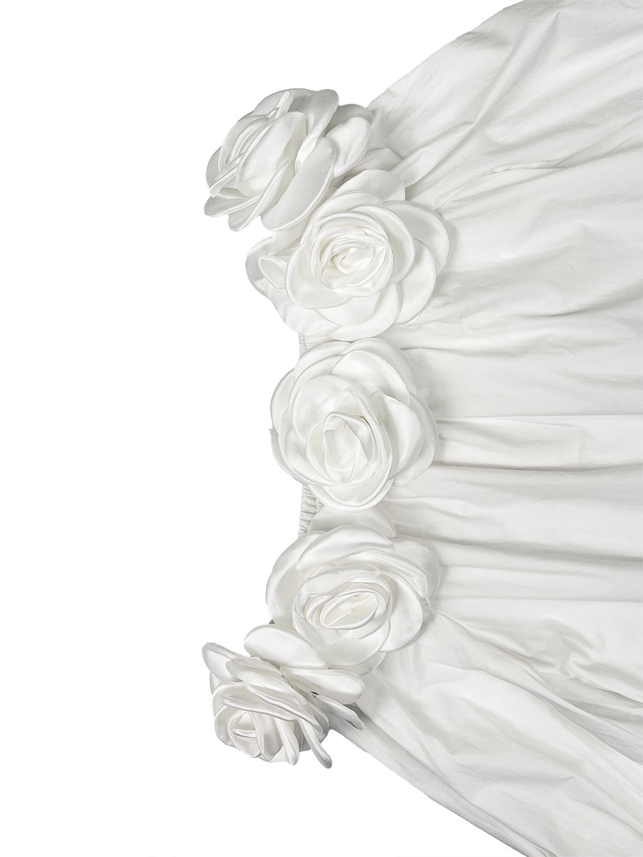 Half Sleeves Loose Pockets Solid Color Three-Dimensional Flower Off-The-Shoulder Mini Dresses