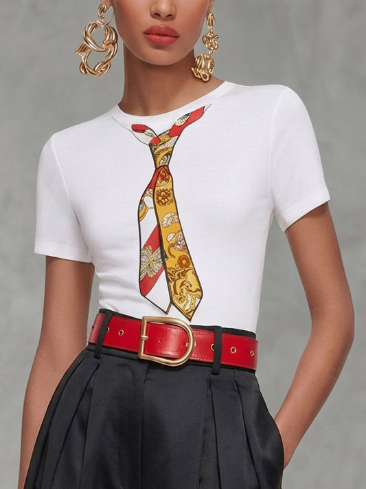 Short Sleeves Skinny Printed Round-Neck T-Shirts Tops