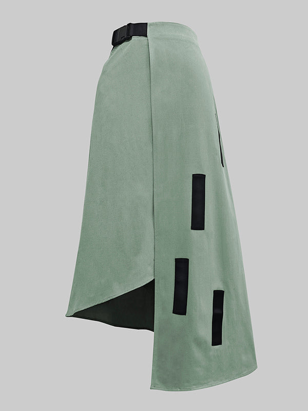 A-Line Loose Asymmetric Elasticity Pockets Split-Joint Skirts Bottoms