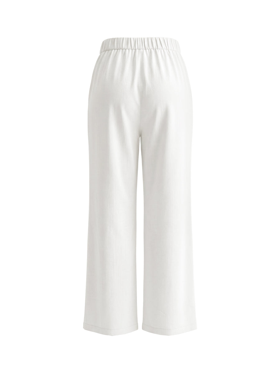 High Waisted Loose Pockets Solid Color Pants Trousers