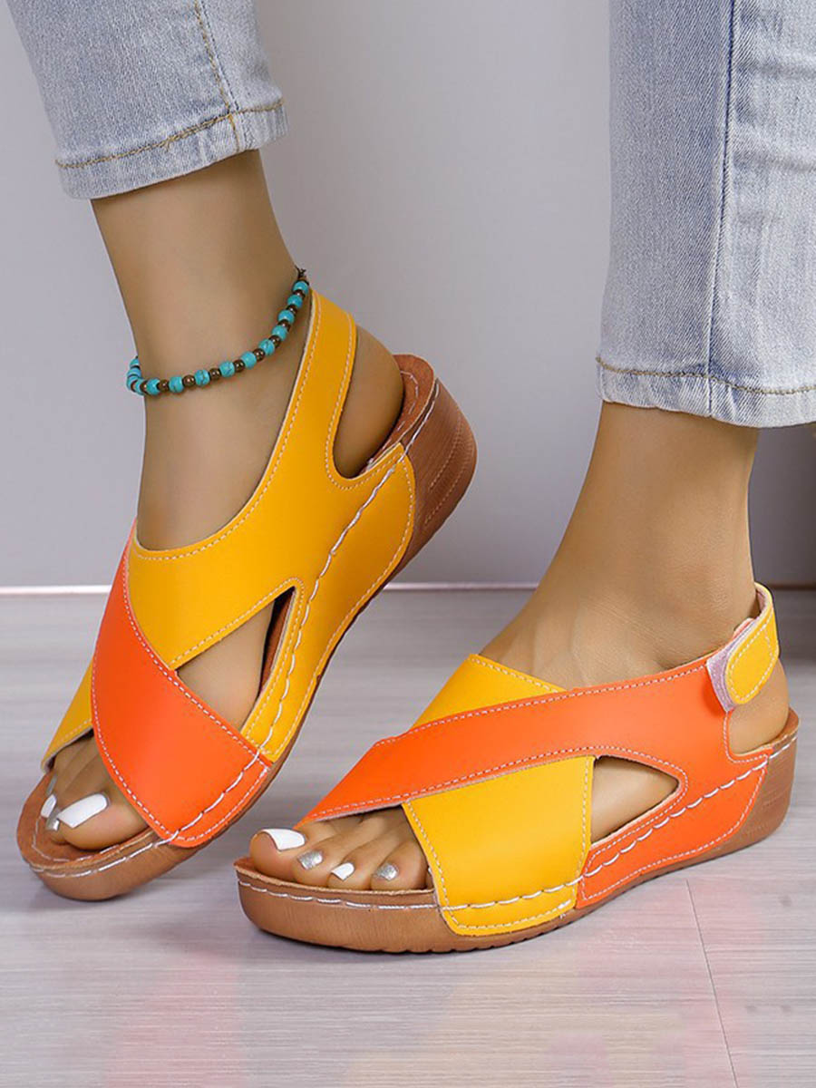 Contrast Color Hollow Open Toe Sandals