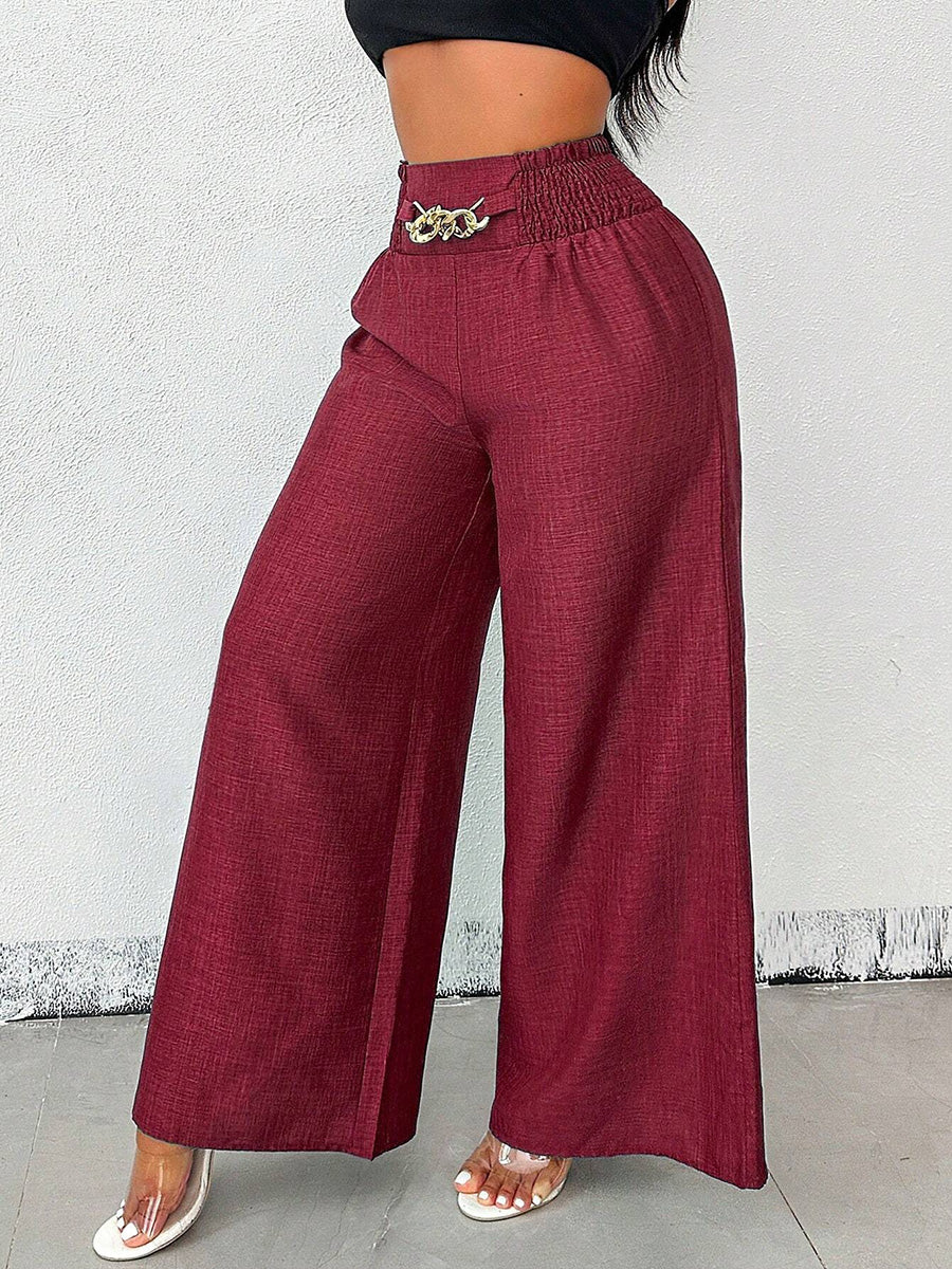 High Waisted Loose Elasticity Solid Color Pants Trousers