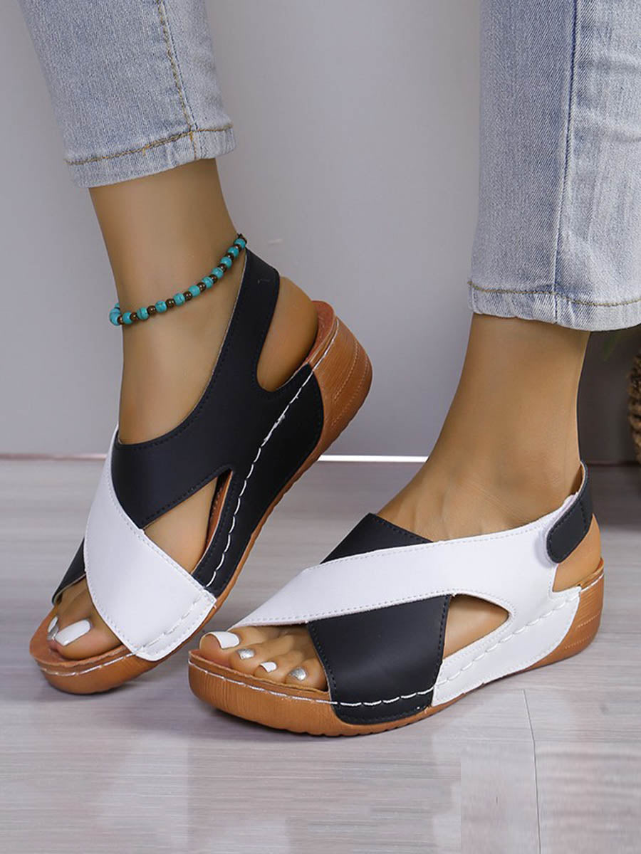 Contrast Color Hollow Open Toe Sandals