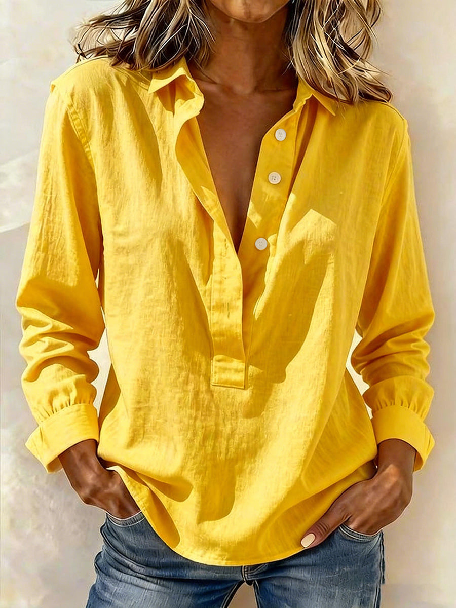 Long Sleeves Loose Buttoned Solid Color Lapel Blouses&Shirts Tops