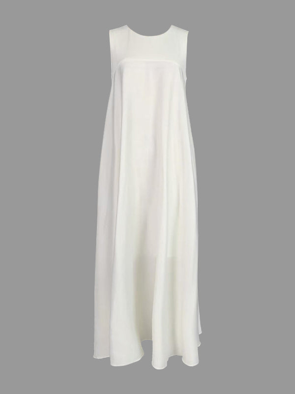 Loose Sleeveless Pockets Solid Color Split-Joint Round-Neck Maxi Dresses