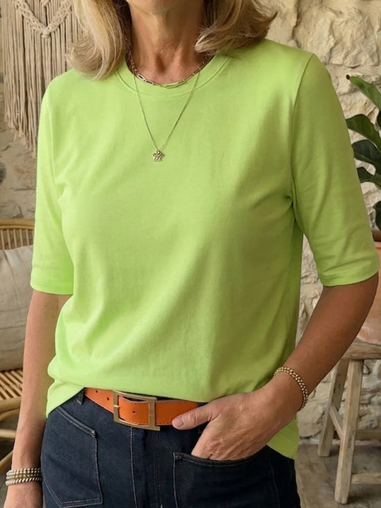 Half Sleeves Loose Solid Color Round-Neck T-Shirts Tops
