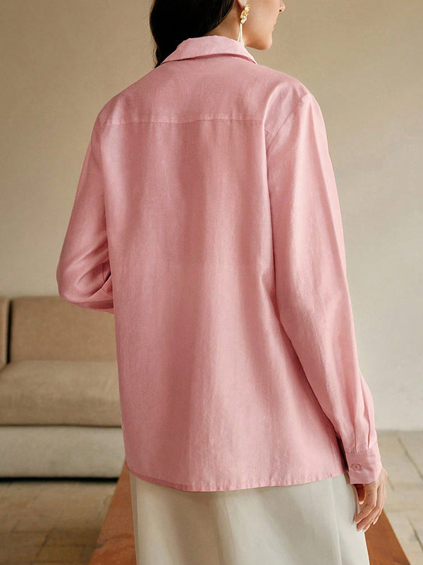 Long Sleeves Applique Split-Joint Lapel Blouses&Shirts Tops