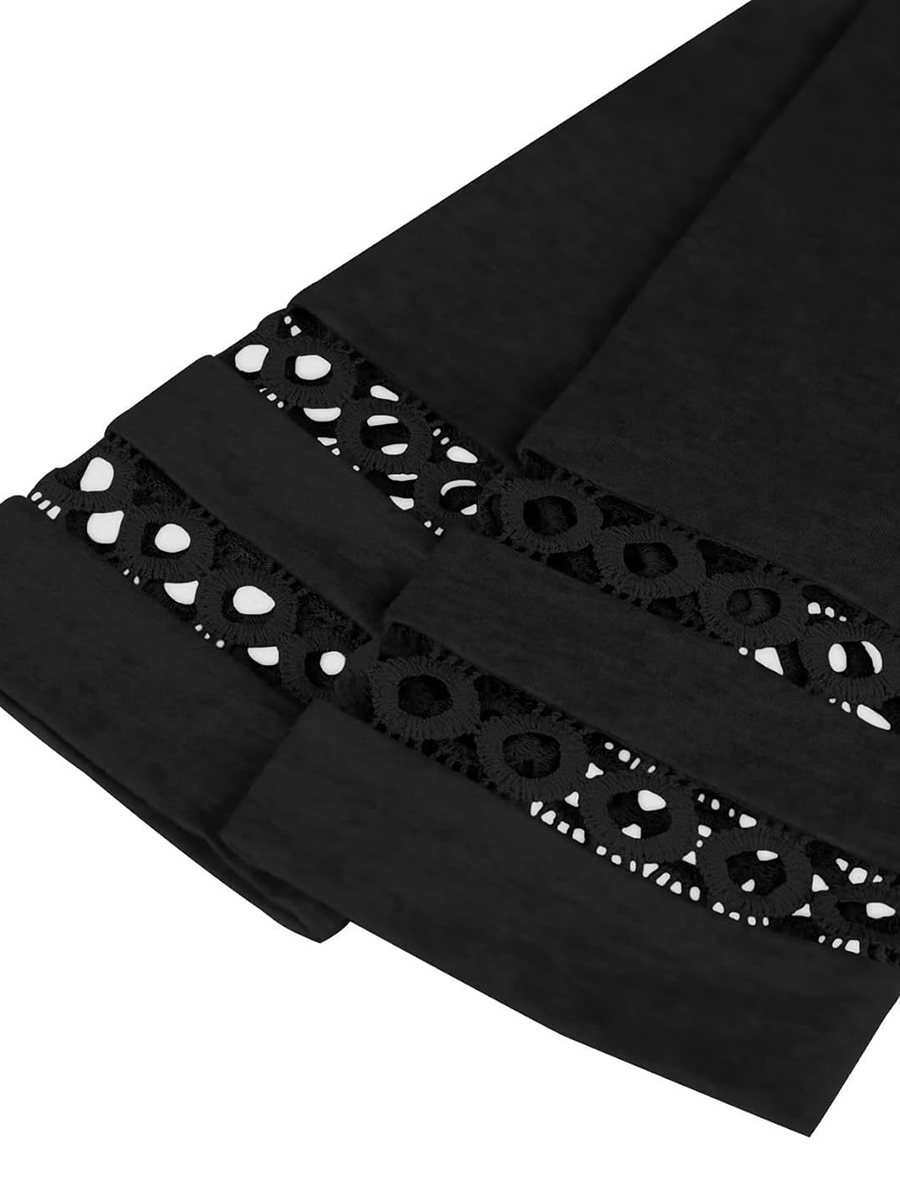 Long Sleeves Loose Hollow Solid Color Split-Joint V-Neck T-Shirts Tops