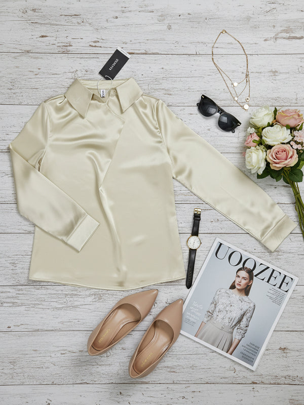 Long Sleeves Loose Solid Color Heaps Collar Blouses&Shirts Tops