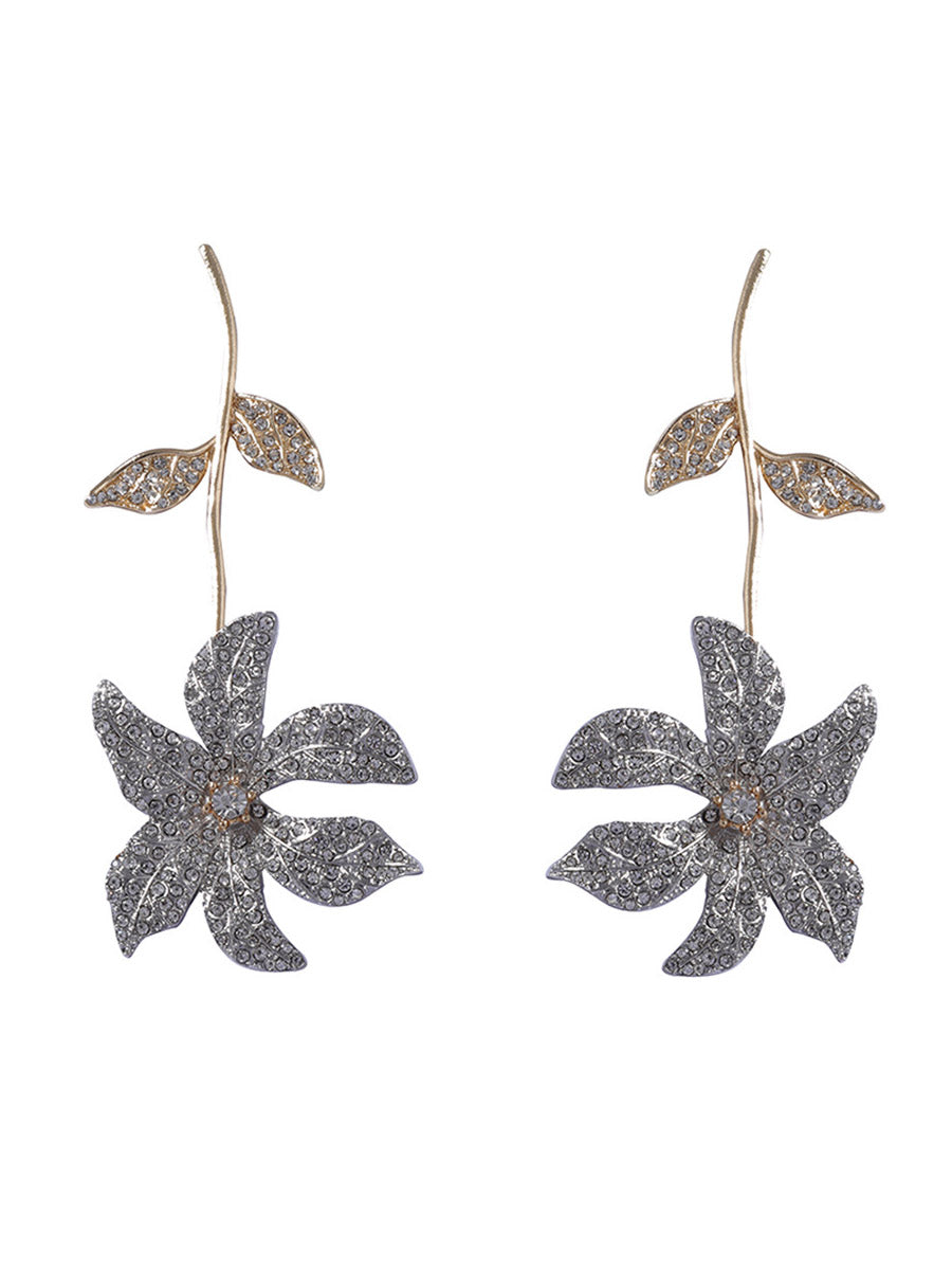 Flower Shape Rhine Stones Shiny Earrings Accessories
