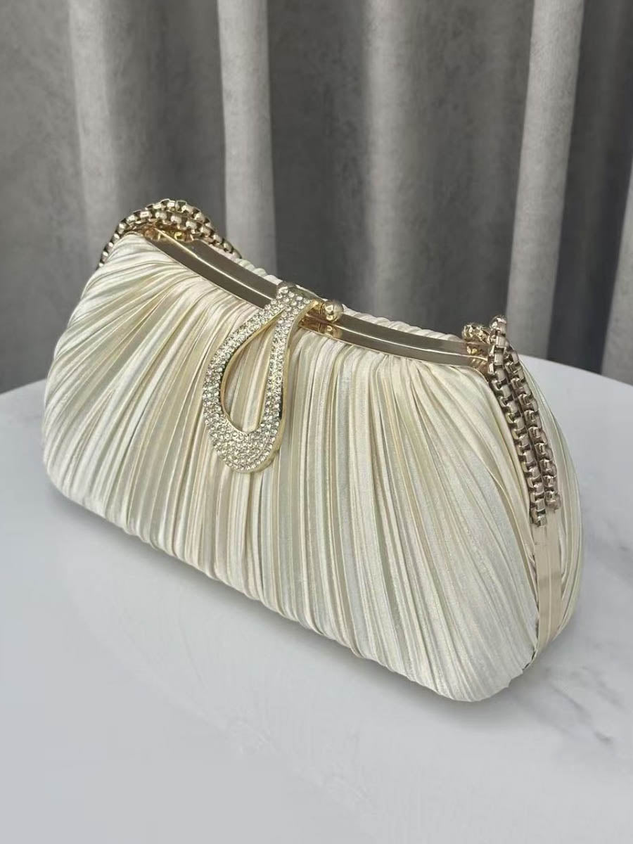Chains Lock Pleated Rhine Stones Shiny Crossbody Bags Evening Bags & Clutches