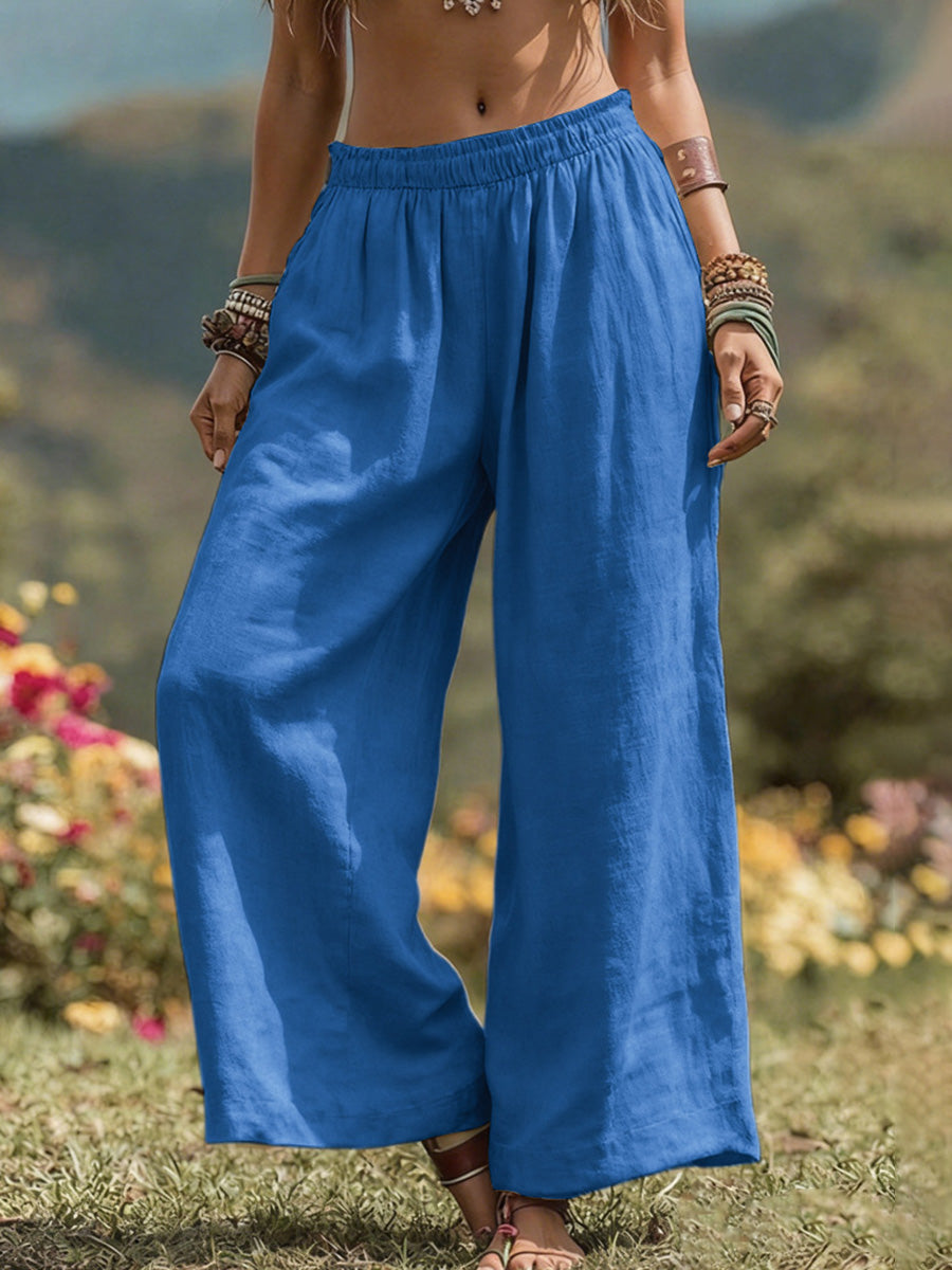 High Waisted Loose Pockets Solid Color Pants Trousers