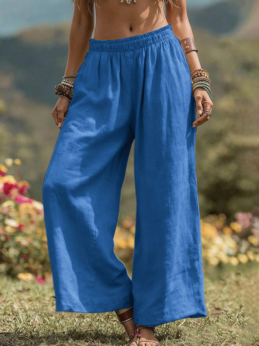 High Waisted Loose Pockets Solid Color Pants Trousers