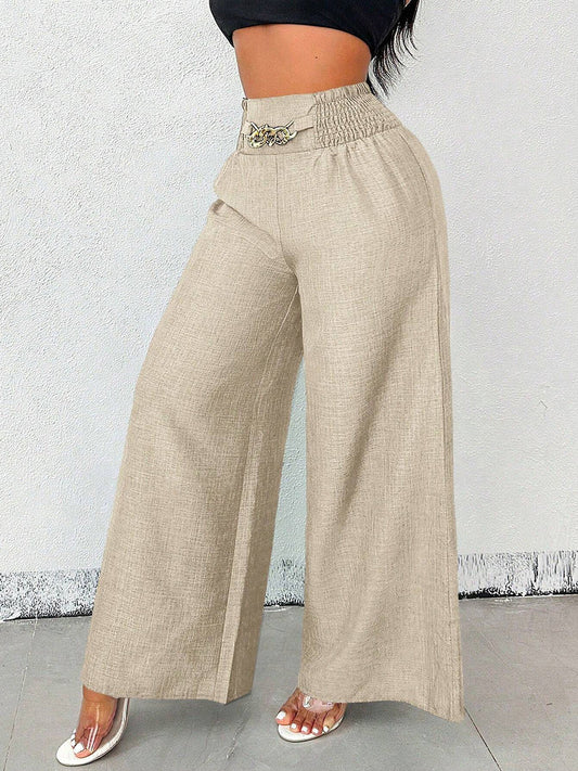High Waisted Loose Elasticity Solid Color Pants Trousers